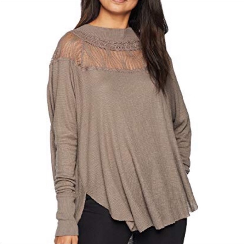 Free People Spring Valley Lace Waffle Knit Blouse Size Medium